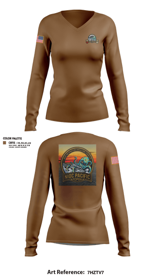 Womens Long Sleeve Vneck Shirt, NIOC Pacific FCPOA, Navy, Teamtime, Team time, sublimation, custom sports apparel, team uniforms, spirit wear, spiritwear, sports uniforms, custom shirts, team store, custom team store, fundraiser sports, apparel fundraiser