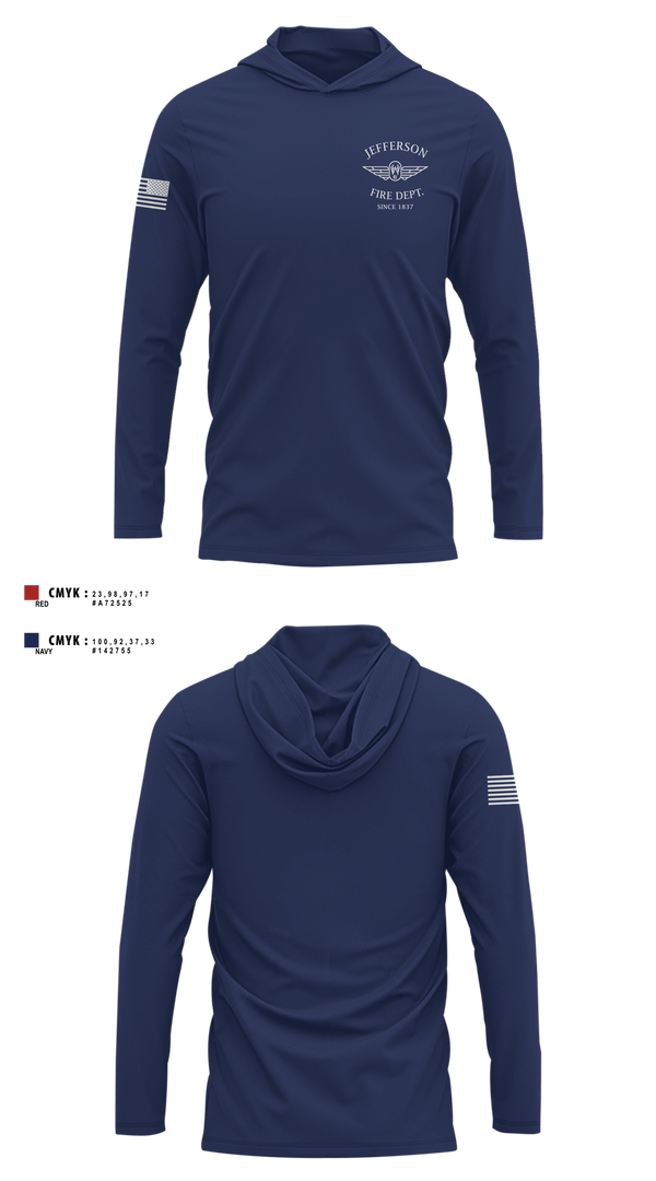 Long Sleeve Hooded Sun Shirt, Jefferson vol Fire Dept, Fire Department, Teamtime, Team time, sublimation, custom sports apparel, team uniforms, spirit wear, spiritwear, sports uniforms, custom shirts, team store, custom team store, fundraiser sports, apparel fundraiser