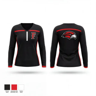 Womens Long Sleeve Vneck Shirt, Frontier, Wrestling, Teamtime, Team time, sublimation, custom sports apparel, team uniforms, spirit wear, spiritwear, sports uniforms, custom shirts, team store, custom team store, fundraiser sports, apparel fundraiser