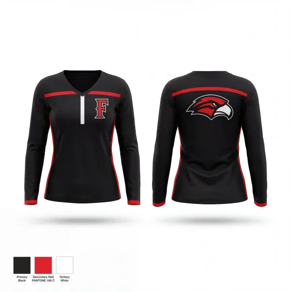 Womens Long Sleeve Vneck Shirt, Frontier, Wrestling, Teamtime, Team time, sublimation, custom sports apparel, team uniforms, spirit wear, spiritwear, sports uniforms, custom shirts, team store, custom team store, fundraiser sports, apparel fundraiser