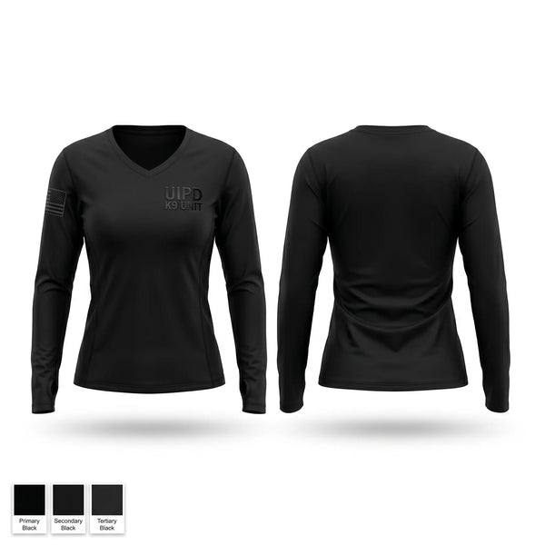 Womens Long Sleeve Vneck Shirt, UIPD K9 UNIT, Police, Teamtime, Team time, sublimation, custom sports apparel, team uniforms, spirit wear, spiritwear, sports uniforms, custom shirts, team store, custom team store, fundraiser sports, apparel fundraiser