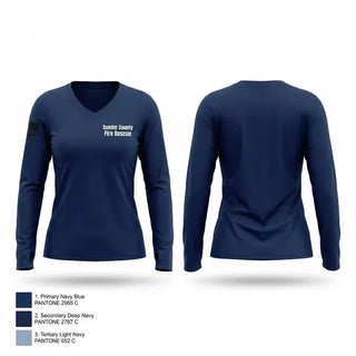Womens Long Sleeve Vneck Shirt, Sumter County Fire & Rescue, Fire Department, Teamtime, Team time, sublimation, custom sports apparel, team uniforms, spirit wear, spiritwear, sports uniforms, custom shirts, team store, custom team store, fundraiser sports, apparel fundraiser