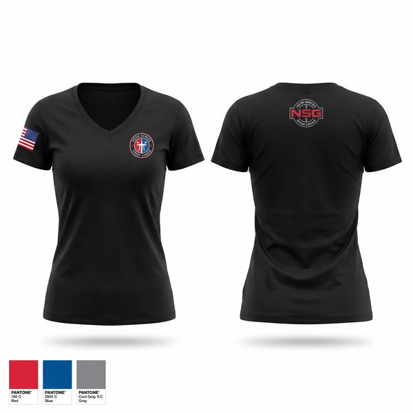 Womens Short Sleeve Vneck Shirt, 277th ASB Frostbite Medics, Army, Teamtime, Team time, sublimation, custom sports apparel, team uniforms, spirit wear, spiritwear, sports uniforms, custom shirts, team store, custom team store, fundraiser sports, apparel fundraiser