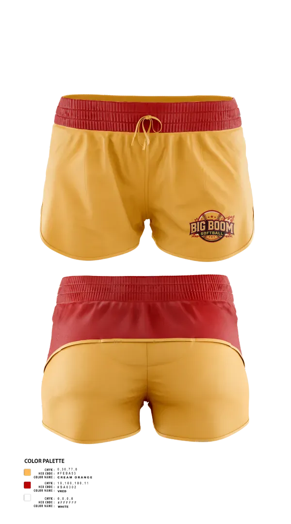 Womens Shorts, Big Boom, Softball, Teamtime, Team time, sublimation, custom sports apparel, team uniforms, spirit wear, spiritwear, sports uniforms, custom shirts, team store, custom team store, fundraiser sports, apparel fundraiser