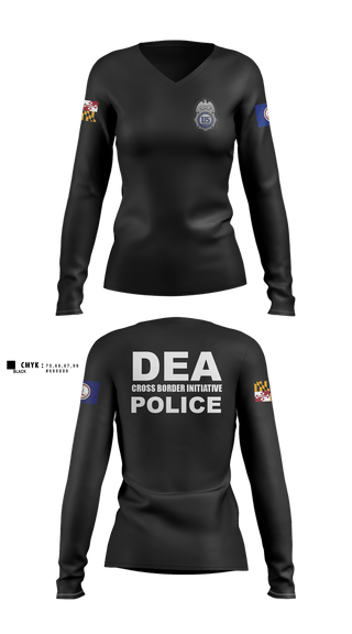 Womens Long Sleeve Vneck Shirt, DEA DC 45, Police, Teamtime, Team time, sublimation, custom sports apparel, team uniforms, spirit wear, spiritwear, sports uniforms, custom shirts, team store, custom team store, fundraiser sports, apparel fundraiser