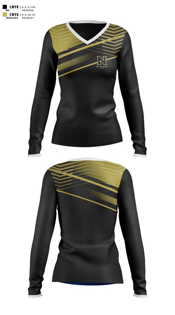 Womens Long Sleeve Vneck Shirt, Northeastern Junior College Golf Team, Golf, Teamtime, Team time, sublimation, custom sports apparel, team uniforms, spirit wear, spiritwear, sports uniforms, custom shirts, team store, custom team store, fundraiser sports, apparel fundraiser
