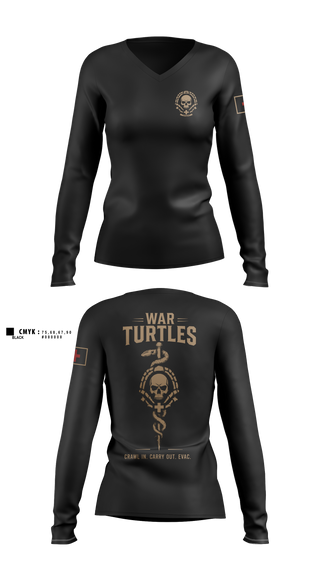 Womens Long Sleeve Vneck Shirt, War turtles, Army, Teamtime, Team time, sublimation, custom sports apparel, team uniforms, spirit wear, spiritwear, sports uniforms, custom shirts, team store, custom team store, fundraiser sports, apparel fundraiser