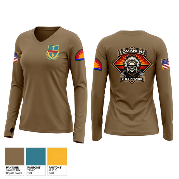 Womens Long Sleeve Vneck Shirt, Charlie Company 2-162, Army, Teamtime, Team time, sublimation, custom sports apparel, team uniforms, spirit wear, spiritwear, sports uniforms, custom shirts, team store, custom team store, fundraiser sports, apparel fundraiser