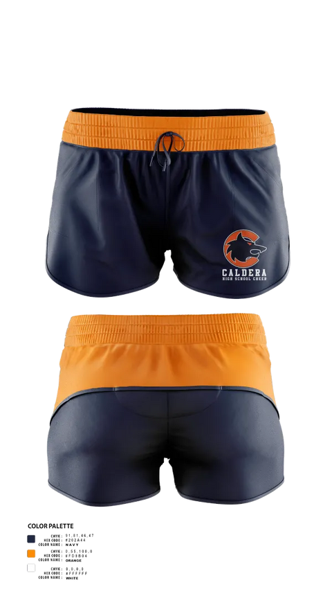 Womens Shorts, Caldera High School Cheer, Cheer, Teamtime, Team time, sublimation, custom sports apparel, team uniforms, spirit wear, spiritwear, sports uniforms, custom shirts, team store, custom team store, fundraiser sports, apparel fundraiser