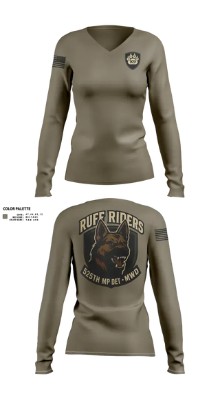 Womens Long Sleeve Vneck Shirt, 525th MWD DET, Army, Teamtime, Team time, sublimation, custom sports apparel, team uniforms, spirit wear, spiritwear, sports uniforms, custom shirts, team store, custom team store, fundraiser sports, apparel fundraiser