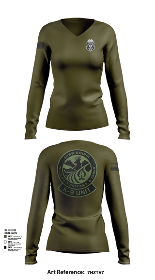 Womens Long Sleeve Vneck Shirt, MDWFP K9, , Teamtime, Team time, sublimation, custom sports apparel, team uniforms, spirit wear, spiritwear, sports uniforms, custom shirts, team store, custom team store, fundraiser sports, apparel fundraiser