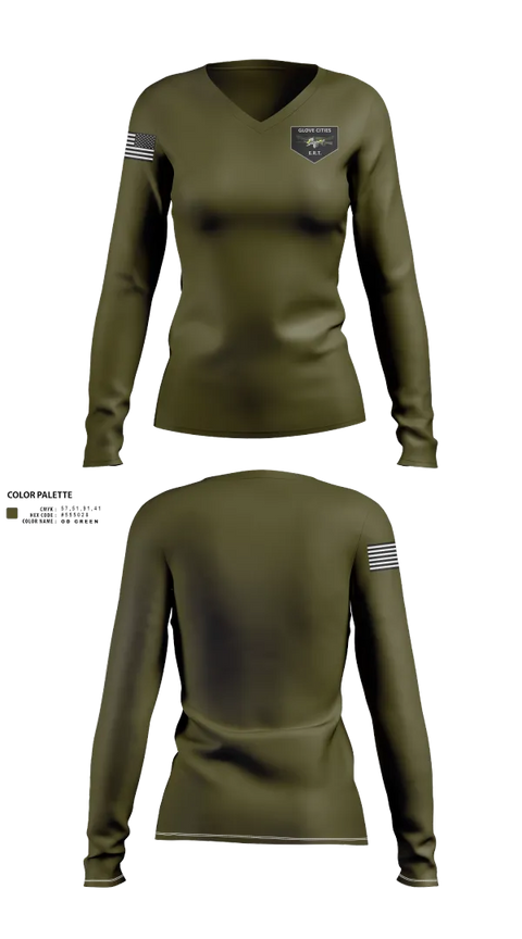 Womens Long Sleeve Vneck Shirt, Glove Cities ERT, , Teamtime, Team time, sublimation, custom sports apparel, team uniforms, spirit wear, spiritwear, sports uniforms, custom shirts, team store, custom team store, fundraiser sports, apparel fundraiser