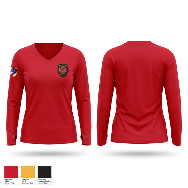 Womens Long Sleeve Vneck Shirt, Western Fire, Fire Department, Teamtime, Team time, sublimation, custom sports apparel, team uniforms, spirit wear, spiritwear, sports uniforms, custom shirts, team store, custom team store, fundraiser sports, apparel fundraiser