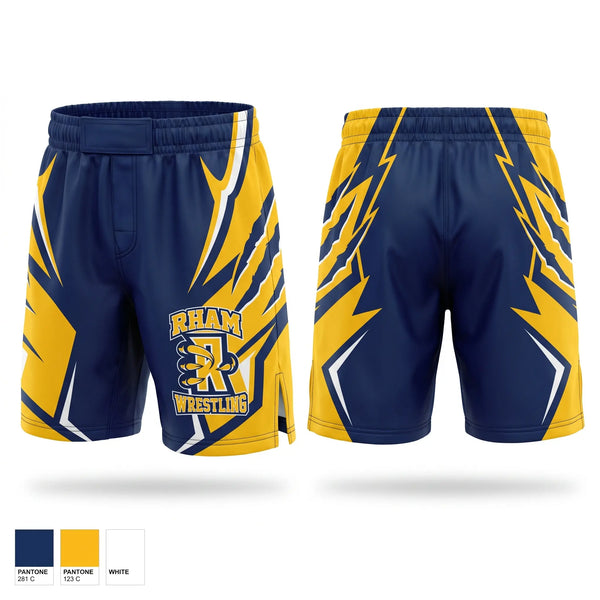 Fight Shorts, RHAM RAPTORS, Wrestling, Teamtime, Team time, sublimation, custom sports apparel, team uniforms, spirit wear, spiritwear, sports uniforms, custom shirts, team store, custom team store, fundraiser sports, apparel fundraiser