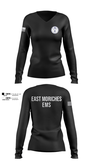 Womens Long Sleeve Vneck Shirt, East Moriches Community Ambulance, EMS/EMT, Teamtime, Team time, sublimation, custom sports apparel, team uniforms, spirit wear, spiritwear, sports uniforms, custom shirts, team store, custom team store, fundraiser sports, apparel fundraiser