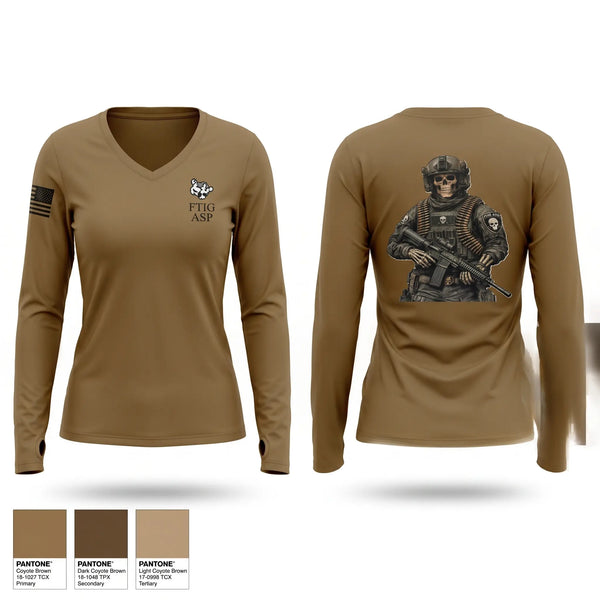 Womens Long Sleeve Vneck Shirt, Ammunition Supply Point, National Guard, Teamtime, Team time, sublimation, custom sports apparel, team uniforms, spirit wear, spiritwear, sports uniforms, custom shirts, team store, custom team store, fundraiser sports, apparel fundraiser