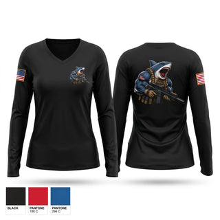 Womens Long Sleeve Vneck Shirt, MESG1 DET-GUAM COMMAND SHIRT, Navy, Teamtime, Team time, sublimation, custom sports apparel, team uniforms, spirit wear, spiritwear, sports uniforms, custom shirts, team store, custom team store, fundraiser sports, apparel fundraiser