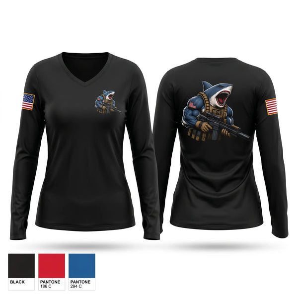 Womens Long Sleeve Vneck Shirt, MESG1 DET-GUAM COMMAND SHIRT, Navy, Teamtime, Team time, sublimation, custom sports apparel, team uniforms, spirit wear, spiritwear, sports uniforms, custom shirts, team store, custom team store, fundraiser sports, apparel fundraiser