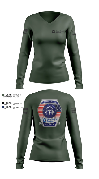 Womens Long Sleeve Vneck Shirt, GMR Georgia Honor Guard, EMS/EMT, Teamtime, Team time, sublimation, custom sports apparel, team uniforms, spirit wear, spiritwear, sports uniforms, custom shirts, team store, custom team store, fundraiser sports, apparel fundraiser