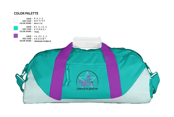 Duffle Bag, Raise the Barre Dance Academy, , Teamtime, Team time, sublimation, custom sports apparel, team uniforms, spirit wear, spiritwear, sports uniforms, custom shirts, team store, custom team store, fundraiser sports, apparel fundraiser