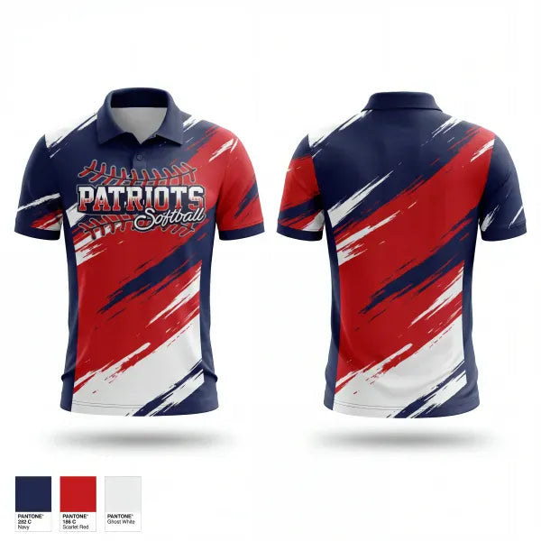 Short Sleeve Performance Polo, PATRIOTS, Softball, Teamtime, Team time, sublimation, custom sports apparel, team uniforms, spirit wear, spiritwear, sports uniforms, custom shirts, team store, custom team store, fundraiser sports, apparel fundraiser