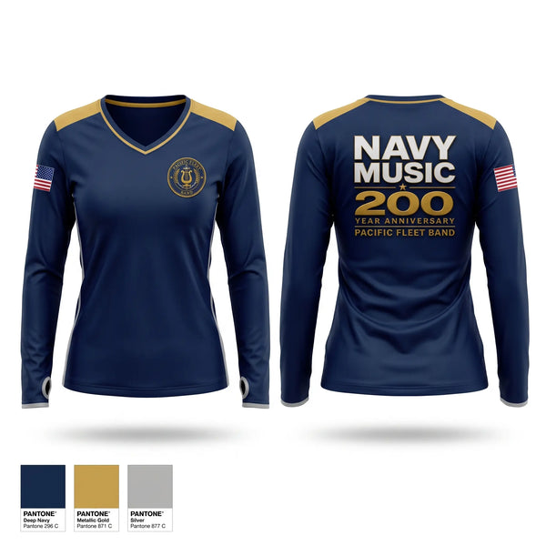 Womens Long Sleeve Vneck Shirt, Pacific Fleet Band, Navy, Teamtime, Team time, sublimation, custom sports apparel, team uniforms, spirit wear, spiritwear, sports uniforms, custom shirts, team store, custom team store, fundraiser sports, apparel fundraiser