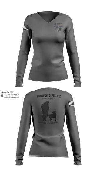 Womens Long Sleeve Vneck Shirt, Hammond Police K9, Police, Teamtime, Team time, sublimation, custom sports apparel, team uniforms, spirit wear, spiritwear, sports uniforms, custom shirts, team store, custom team store, fundraiser sports, apparel fundraiser