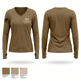Womens Long Sleeve Vneck Shirt, 482 Security Forces Squadron, Air Force, Teamtime, Team time, sublimation, custom sports apparel, team uniforms, spirit wear, spiritwear, sports uniforms, custom shirts, team store, custom team store, fundraiser sports, apparel fundraiser