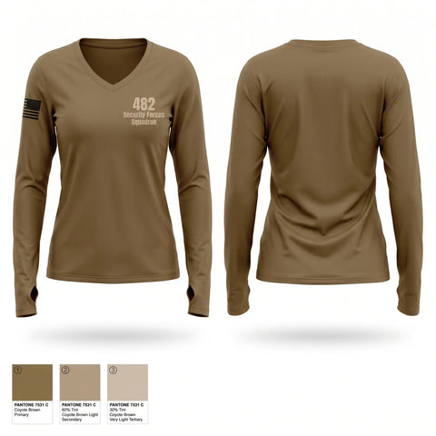 Womens Long Sleeve Vneck Shirt, 482 Security Forces Squadron, Air Force, Teamtime, Team time, sublimation, custom sports apparel, team uniforms, spirit wear, spiritwear, sports uniforms, custom shirts, team store, custom team store, fundraiser sports, apparel fundraiser