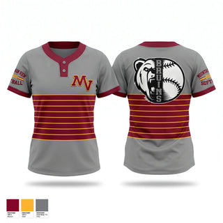 Two Button Softball Jersey, Mountain View Bruins, Softball, Teamtime, Team time, sublimation, custom sports apparel, team uniforms, spirit wear, spiritwear, sports uniforms, custom shirts, team store, custom team store, fundraiser sports, apparel fundraiser