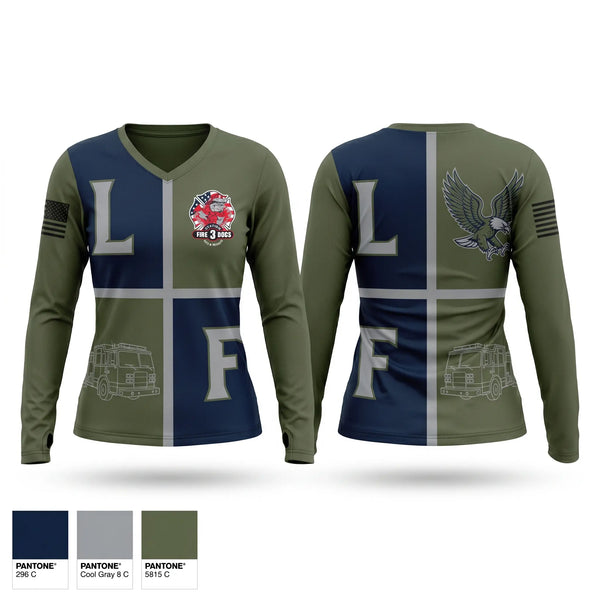 Womens Long Sleeve Vneck Shirt, La Porte, Fire Department, Teamtime, Team time, sublimation, custom sports apparel, team uniforms, spirit wear, spiritwear, sports uniforms, custom shirts, team store, custom team store, fundraiser sports, apparel fundraiser