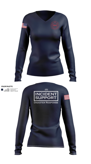 Womens Long Sleeve Vneck Shirt, ITI Disaster Rescue and Response, EMS/EMT, Teamtime, Team time, sublimation, custom sports apparel, team uniforms, spirit wear, spiritwear, sports uniforms, custom shirts, team store, custom team store, fundraiser sports, apparel fundraiser