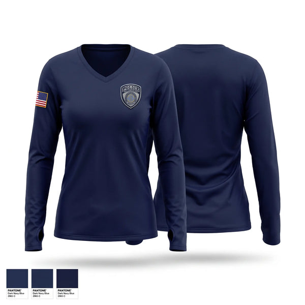 Womens Long Sleeve Vneck Shirt, Williamsburg Police Department, Police, Teamtime, Team time, sublimation, custom sports apparel, team uniforms, spirit wear, spiritwear, sports uniforms, custom shirts, team store, custom team store, fundraiser sports, apparel fundraiser