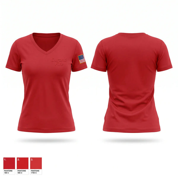 Womens Short Sleeve Vneck Shirt, Durand Fire, Fire Department, Teamtime, Team time, sublimation, custom sports apparel, team uniforms, spirit wear, spiritwear, sports uniforms, custom shirts, team store, custom team store, fundraiser sports, apparel fundraiser