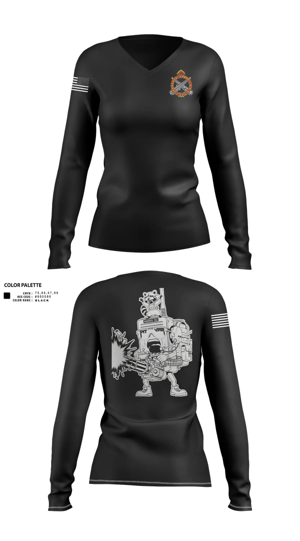 Womens Long Sleeve Vneck Shirt, 2nd Platoon, National Guard, Teamtime, Team time, sublimation, custom sports apparel, team uniforms, spirit wear, spiritwear, sports uniforms, custom shirts, team store, custom team store, fundraiser sports, apparel fundraiser