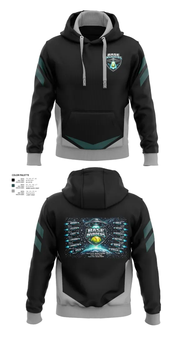 Hoodie, Base Invaders, Softball, Teamtime, Team time, sublimation, custom sports apparel, team uniforms, spirit wear, spiritwear, sports uniforms, custom shirts, team store, custom team store, fundraiser sports, apparel fundraiser