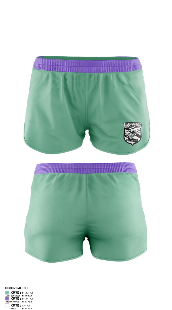 Womens Soccer Shorts, San Carlos Park Scorpion SC, Women's Soccer, Teamtime, Team time, sublimation, custom sports apparel, team uniforms, spirit wear, spiritwear, sports uniforms, custom shirts, team store, custom team store, fundraiser sports, apparel fundraiser