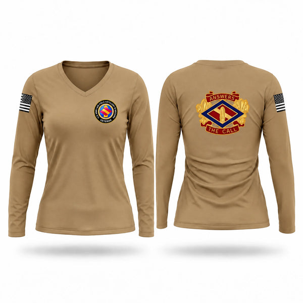 Womens Long Sleeve Vneck Shirt, 142nd field artillery, Army, Teamtime, Team time, sublimation, custom sports apparel, team uniforms, spirit wear, spiritwear, sports uniforms, custom shirts, team store, custom team store, fundraiser sports, apparel fundraiser