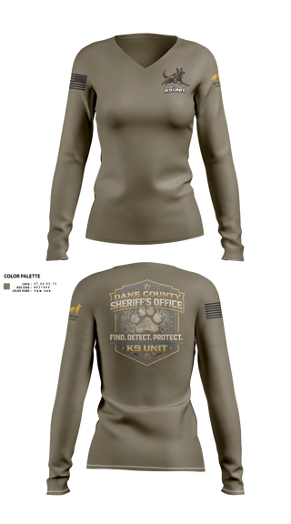 Womens Long Sleeve Vneck Shirt, Dane County K9, Police, Teamtime, Team time, sublimation, custom sports apparel, team uniforms, spirit wear, spiritwear, sports uniforms, custom shirts, team store, custom team store, fundraiser sports, apparel fundraiser