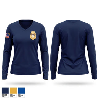 Womens Long Sleeve Vneck Shirt, Office of School Safety, Police, Teamtime, Team time, sublimation, custom sports apparel, team uniforms, spirit wear, spiritwear, sports uniforms, custom shirts, team store, custom team store, fundraiser sports, apparel fundraiser