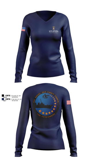 Womens Long Sleeve Vneck Shirt, Pathfinders, Navy, Teamtime, Team time, sublimation, custom sports apparel, team uniforms, spirit wear, spiritwear, sports uniforms, custom shirts, team store, custom team store, fundraiser sports, apparel fundraiser