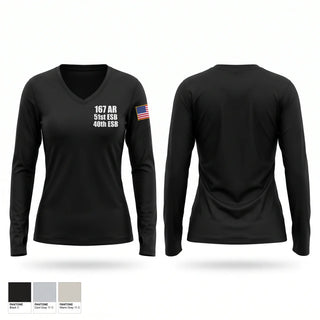 Womens Long Sleeve Vneck Shirt, 1-67 AR, 51st ESB, 40th ESB, Army, Teamtime, Team time, sublimation, custom sports apparel, team uniforms, spirit wear, spiritwear, sports uniforms, custom shirts, team store, custom team store, fundraiser sports, apparel fundraiser