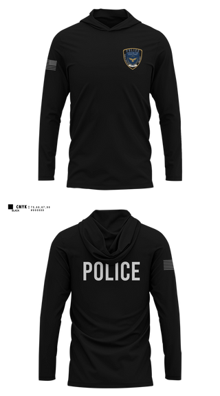 Long Sleeve hooded sunshirt, Bibb County BOE Police Department, Police, Teamtime, Team time, sublimation, custom sports apparel, team uniforms, spirit wear, spiritwear, sports uniforms, custom shirts, team store, custom team store, fundraiser sports, apparel fundraiser