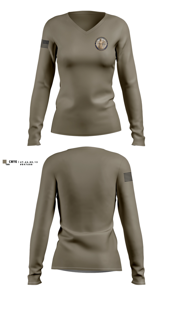 Womens Long Sleeve Vneck Shirt, ADC, TJAGLCS, Army, Teamtime, Team time, sublimation, custom sports apparel, team uniforms, spirit wear, spiritwear, sports uniforms, custom shirts, team store, custom team store, fundraiser sports, apparel fundraiser