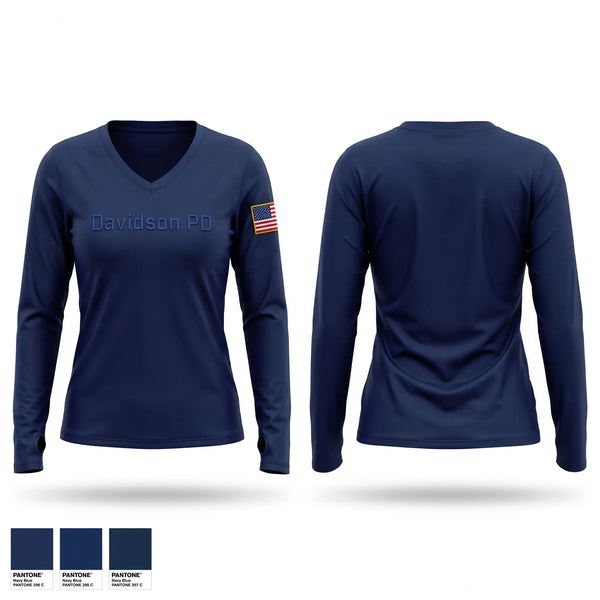 Womens Long Sleeve Vneck Shirt, Davidson PD, Police, Teamtime, Team time, sublimation, custom sports apparel, team uniforms, spirit wear, spiritwear, sports uniforms, custom shirts, team store, custom team store, fundraiser sports, apparel fundraiser