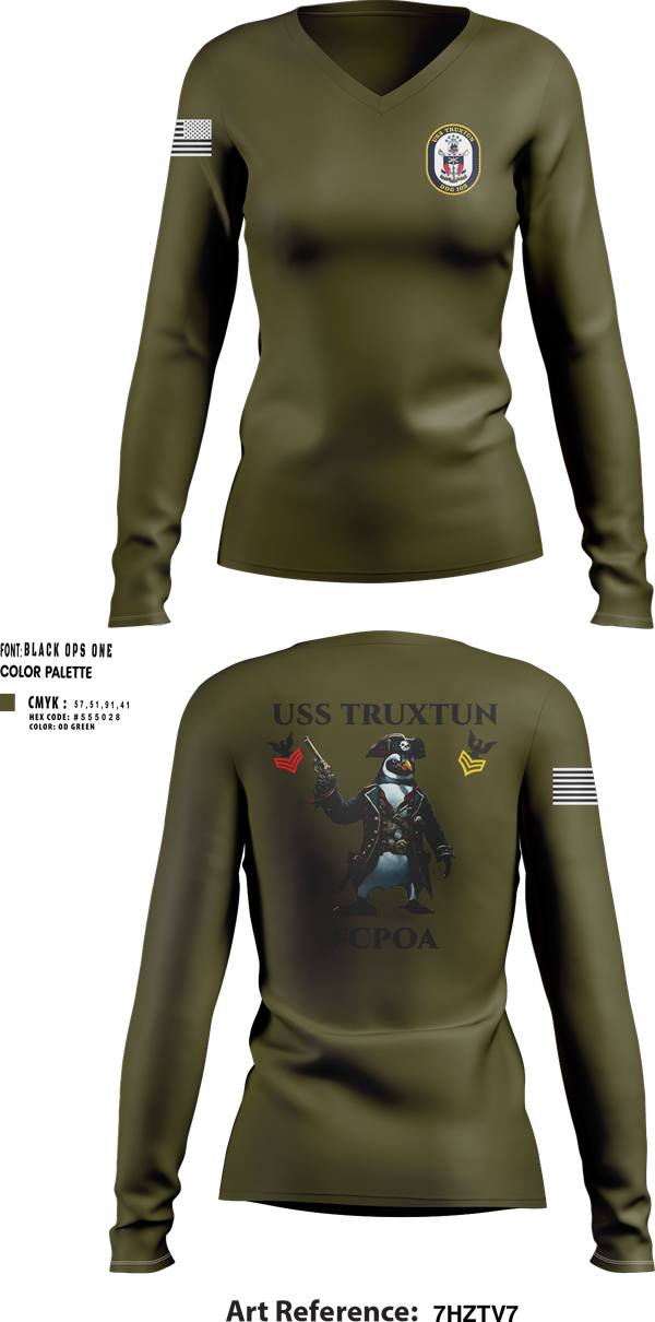 Womens Long Sleeve Vneck Shirt, USS TRUXTUN DDG 103, Navy, Teamtime, Team time, sublimation, custom sports apparel, team uniforms, spirit wear, spiritwear, sports uniforms, custom shirts, team store, custom team store, fundraiser sports, apparel fundraiser