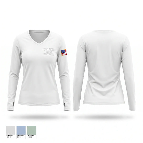 Womens Long Sleeve Vneck Shirt, UPSEU COPS DIVISION, Police, Teamtime, Team time, sublimation, custom sports apparel, team uniforms, spirit wear, spiritwear, sports uniforms, custom shirts, team store, custom team store, fundraiser sports, apparel fundraiser