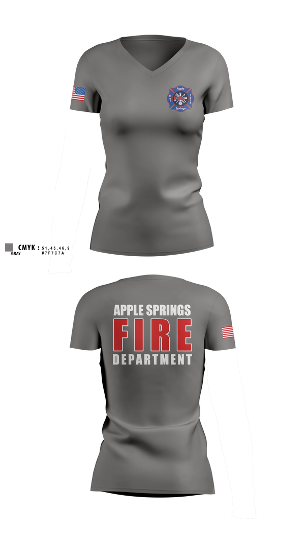 Womens Short Sleeve Vneck Shirt, Apple Springs, Fire Department, Teamtime, Team time, sublimation, custom sports apparel, team uniforms, spirit wear, spiritwear, sports uniforms, custom shirts, team store, custom team store, fundraiser sports, apparel fundraiser