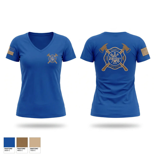 Womens Short Sleeve Vneck Shirt, Quincy fire department, Fire Department, Teamtime, Team time, sublimation, custom sports apparel, team uniforms, spirit wear, spiritwear, sports uniforms, custom shirts, team store, custom team store, fundraiser sports, apparel fundraiser