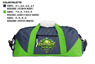Duffle Bag, Kryptonite, Baseball, Teamtime, Team time, sublimation, custom sports apparel, team uniforms, spirit wear, spiritwear, sports uniforms, custom shirts, team store, custom team store, fundraiser sports, apparel fundraiser